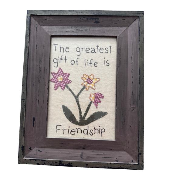 Primitive Framed Fabric Wall Art – Rustic Farmhouse Décor - Picture 1 of 5